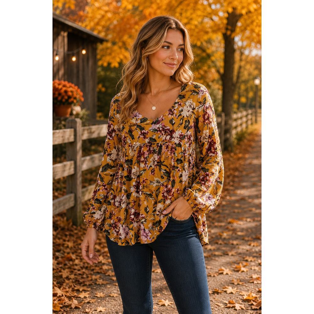 Floral Torrid Babydoll Blouse –Torrid Size 0 equals Women's L Boho Peasant Top